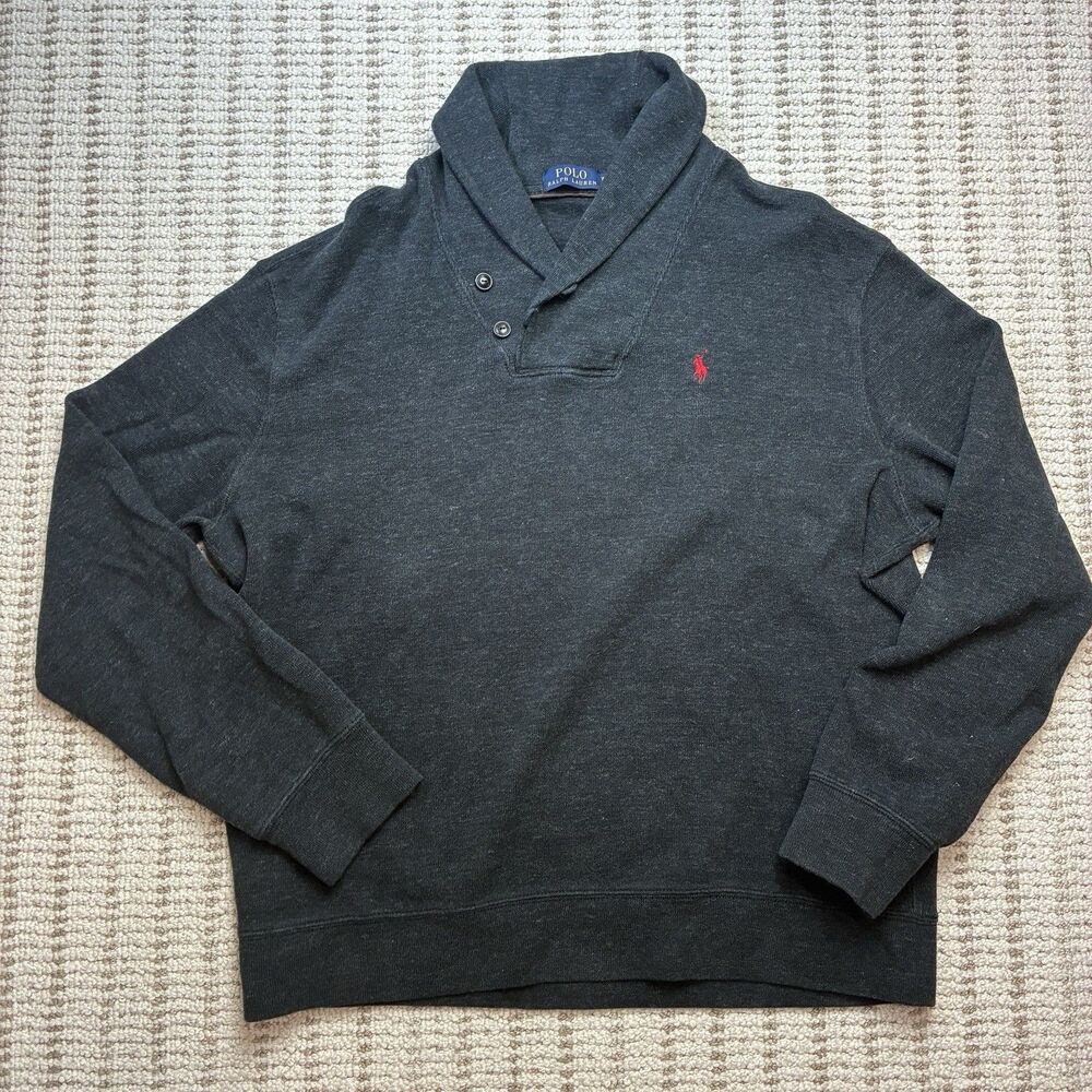 Polo Ralph Lauren Black Gray Cowl Neck Sweatshirt Sweater Pullover Mens XL